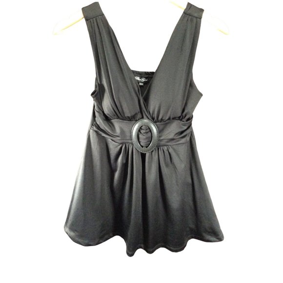 Ladies Medium -Black Cross Bodice Tank Top w/ Cinched Waist Buckle Detail - Picture 1 of 1